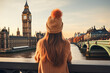 Back View of a Long Haired Girl Standing Looking at Big Ben in London