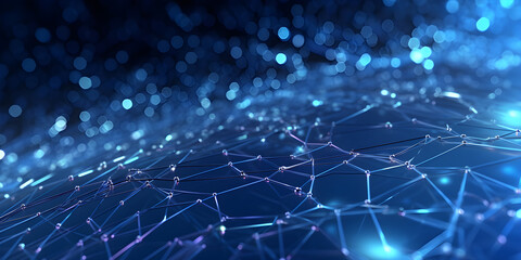 Blue abstract background with a network grid and particles connected. Generative AI