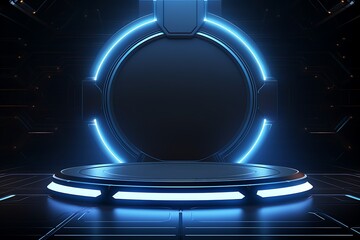 futuristic stand or podium background. sci-fi display scene, space from the windows of a spaceship a