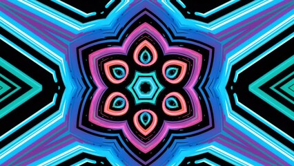 Wall Mural - Looped kaleidoscope animated VJ background footage. Flower kaleidoscope in New Year's style. Animated graphics templates. Musical screensavers. Background for advertising, congratulations. Vj. DJ