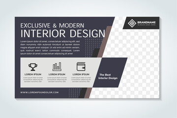 Poster - Horizontal Brochure template layout design. Corporate business annual report, catalog, magazine mockup. Layout with modern beige elements and photo. Creative poster, booklet, flyer or banner concept