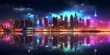 © sam - city skyline at night neon lights ocean reflection