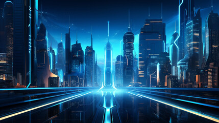 a cityscape of chrome and tron inspired with shiny building hd wallpaper. Generative Ai content