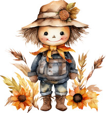 Watercolor Scarecrow In Autumn Vector Illustration