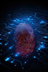 Digital processing of biometric fingerprint scanner. concept of surveillance and security scanning of digital programs and fingerprint biometrics.