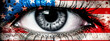 art close-up of a human eye with a drawn American flag, banner made with Generative AI