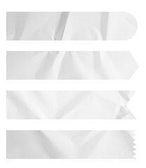 set of banner white paper crumpled sticky notes tags and labels isolated on white background.