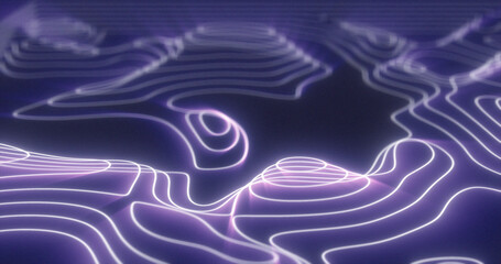 Poster - Abstract purple futuristic hi-tech landscape with mountains and canyons from glowing energy circles and magic lines background
