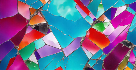 Wall Mural - Destructing Beautifully Shattered Glass in colors background