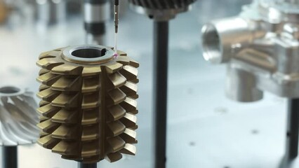 Poster - Operator inspection dimension metal parts by CMM after machining process in industrial factory.