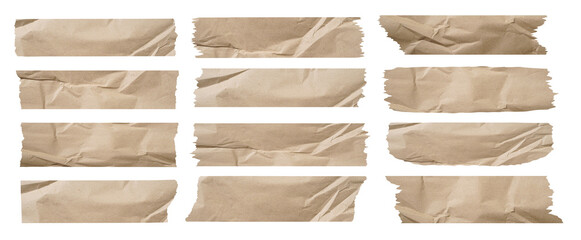 Poster - set of crumpled paper stickers Adhesive tape isolated on white background.