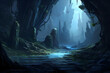 © sam - river in the mountains canyon night environment concept art illustration