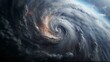Leinwandbild Motiv View from space from above on a hurricane tornado swirl of clouds and wind, a storm front of bad weather and natural disaster. AI generated