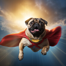 Superhero Pug Dog With Red Cape