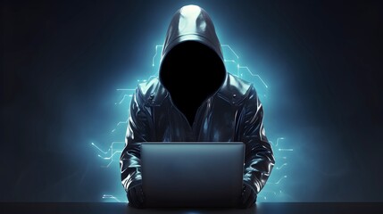 Poster - Anonymous hacker with laptop. Concept of dark web, cybercrime, cyberattack, etc