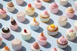 A vibrant and playful pattern of sweet, pastel cupcakes sprinkled with sugary icing adorns a tranquil blue surface, delighting the senses and tempting the taste buds food cake pattern