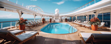 Luxury Pool At Cruise Ship At Summer Vacation.
