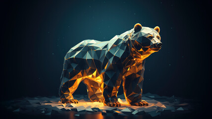 Illustration bear in polygon wireframe glowing lighting style