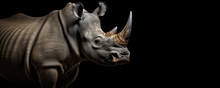 Rhino On Black Background. Wide Banner