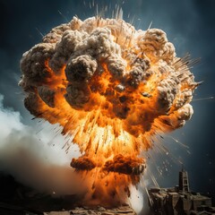 A spectacular and gigantic explosion witnessed from a safe distance. Generative AI