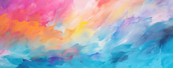 Abstract rough colorful multicolored art painting texture with oil brushstroke, panorama. Generative Ai.
