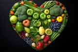 Fototapeta Kuchnia - Heart shaped fruits and vegetables. Generative AI.