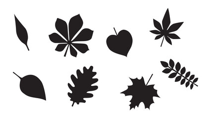 Canvas Print - Silhouette autumn leaves, set. Simple cartoon flat style, vector illustration.