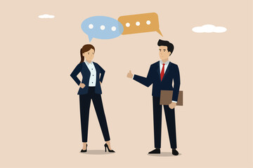 Wall Mural - Teamwork collaboration or discussion to get solution concept, business man and business woman.