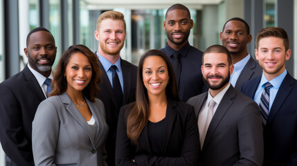 Diverse group of business men and woman at the office ages range from 35 to 45