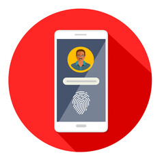 Poster - cellulare con user id e impronta digitale  piatto icona con lunga ombra fondo trasparente 
