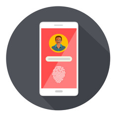Poster - cellulare con user id e impronta digitale  piatto icona con lunga ombra fondo trasparente 