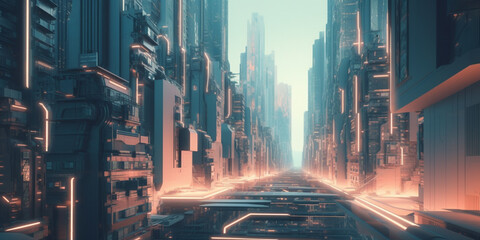 Sci-fi fantasy city, cyberpunk buildings illustration