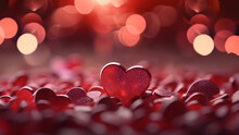 Soft Red Heart Shape Bokeh Background.