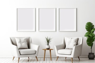 Aufkleber - Mock up poster in interior background, Scandinavian style, digital ai.