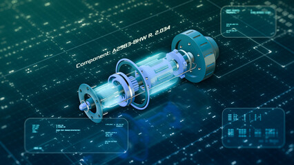 Cad futuristic interface, computer aided design concept, mechanical component project, engineering computer drawing (3d render)