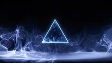 Futuristic Smoke. Neon Color Geometric Circle On A Dark Background.Triangle Mystical Portal.