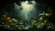 © andranik123 - A jungle painting with lush green plants and trees. Generative Ai