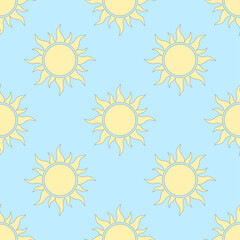 Wall Mural - Sun seamless pattern. Vector stylized elements on blue background. Best for textile, wallpapers, home decoration, wrapping paper, package and web design.