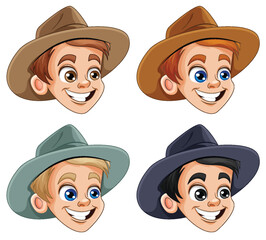 Wall Mural - cheerful boy head with hat collection
