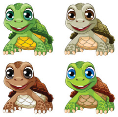 Wall Mural - A set of cheerful cartoon turtles in different colors