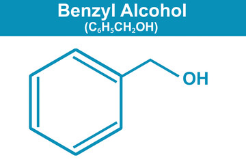 Sticker - Chemistry illustration of Benzyl alcohol C6H5CH2OH in blue