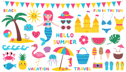 Summer and beach vector clip art set