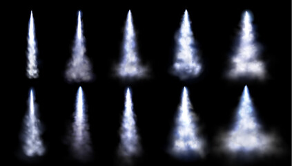 Wall Mural - realistic smoke trails set isolated on black background. vector illustration of condensation lines l