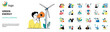© alexdndz - Green energy concept with character situations mega set. Bundle of scenes people using alternative clean energy resources with wind turbines or solar panels. Vector illustrations in flat web design