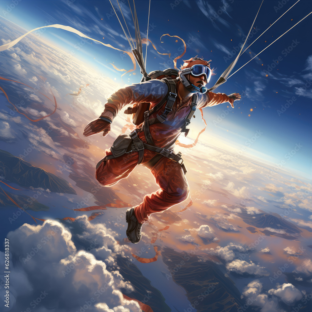 Skydiver free fall parachute man. Skydiving free fall man. Space games ...