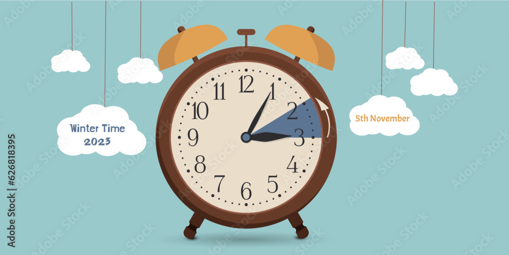 Daylight Saving Time ends concept. Web Banner reminder with fall ...