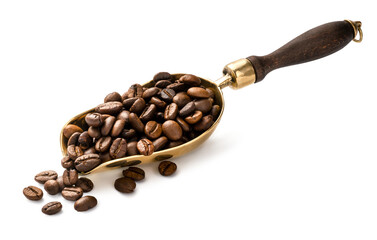 Wall Mural - Scoop of coffee beans. Coffee beans in scoop isolated.