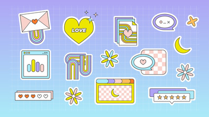 Fototapete - Colorful Retro Stickers. Vector Illustrations. You can change colors as you wish.