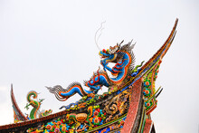 Close-up Of Dragon Sculpture On A Temple Roof