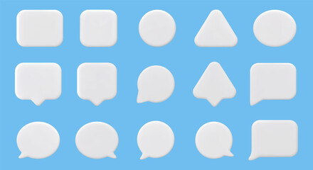 3d speech bubbles of different shapes. empty templates for web, apps. blank chatting box, message bo